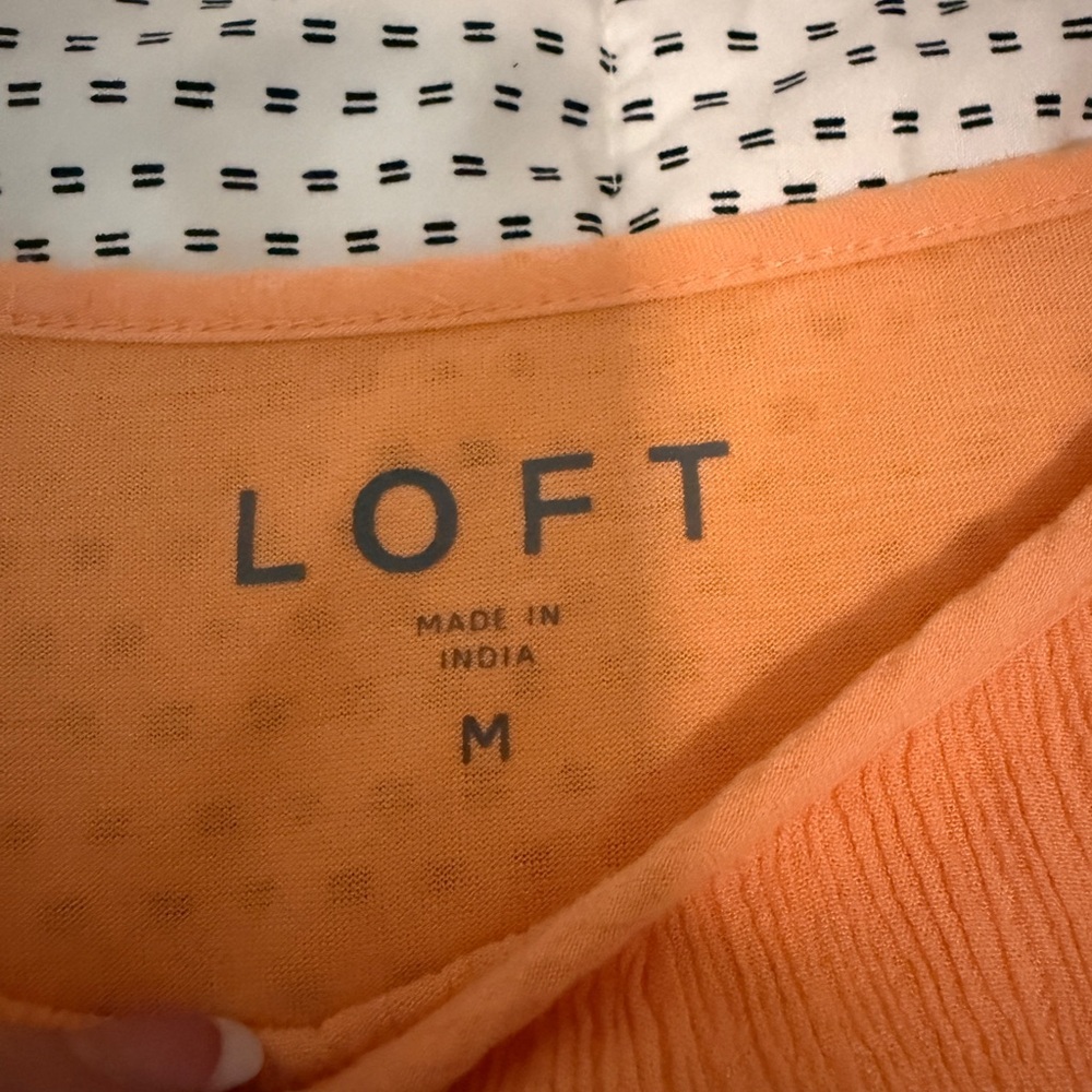 LOFT Soft Orange Pleated Neck Blouse | Size M - Picture 7 of 8